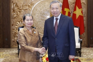 Tổng Bí thư Tô Lâm tiếp Đoàn đại biểu Hội đồng Quốc gia Mặt trận Đoàn kết Phát triển Tổ quốc Campuchia