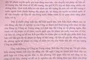 Bộ Công an gửi thư khen Công an thành phố Huế về chiến công triệt phá đường dây vật liệu nổ