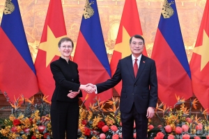 Thủ tướng Lê Minh Hưng chủ trì lễ đón Thủ tướng Công quốc Liechtenstein Brigitte Haas