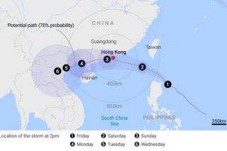 Bão Wipha có thể đạt cấp độ siêu bão trước khi tiến gần tới Hong Kong