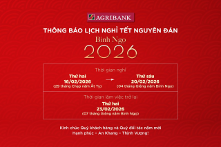 Agribank thông báo về giao dịch chuyển, rút tiền trong dịp Tết Nguyên đán