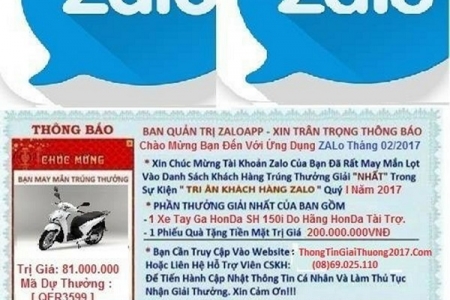 Cảnh giác với “chiêu lừa” trúng thưởng qua Zalo