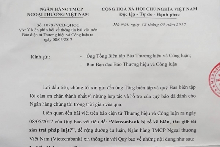 Vụ Ngân hàng Vietcombank-Bài 3: Ngân hàng phản hồi thông tin bạn đọc phản ánh