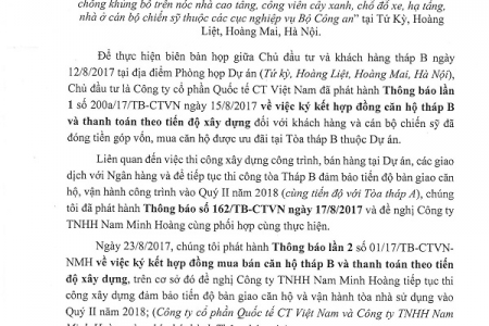 Công ty CP Quốc tế CT VN: Thông báo ký lại HĐ mua bán căn hộ DA Osaka Complex