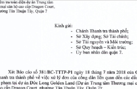 TP.HCM: Chính thức lập đoàn kiểm tra liên ngành để thanh tra toàn diện dự án Đức Long Golden Land