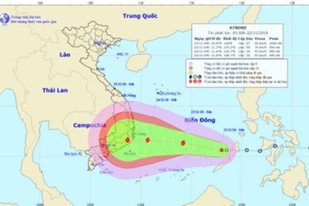 Chiều tối nay (22/11/2018): Áp thấp nhiệt đới có khả năng mạnh lên thành bão
