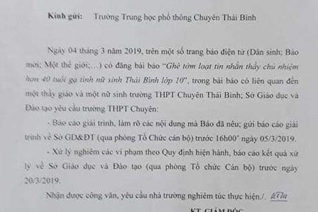 Vụ thầy giáo trường chuyên nhắn tin 'gạ tình' nữ sinh: Sở GD&ĐT Thái Bình nói gì?