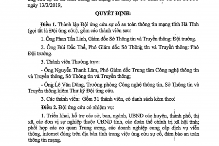 Hà Tĩnh: Thành lập Đội ứng cứu sự cố an toàn thông tin mạng