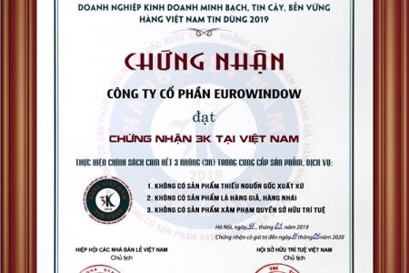 Eurowindow được vinh danh tại Lễ trao chứng nhận Hàng Việt Nam tin dùng 2019