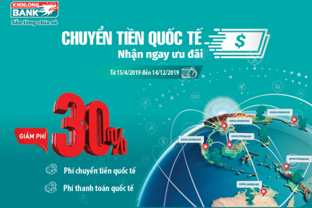 Kienlongbank giảm 30% phí thanh toán quốc tế đến cuối năm 2019