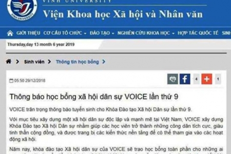 Nghệ An: Làm rõ website Đại học Vinh đăng thông tin học bổng của tổ chức phản động