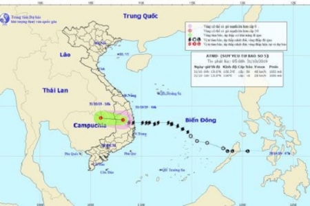 Vị trí tâm áp thấp nhiệt đới trên đất liền tỉnh Gia Lai