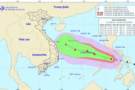 Bão Phanfone giật cấp 14 sắp đi vào Biển Đông