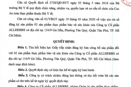 Thu hồi giấy phép của sản phẩm Viêm Đa Xoan và Dưỡng Sắc Khang