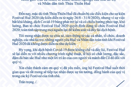 Thừa Thiên Huế: Lãnh đạo tỉnh mong các nhà tài trợ cảm thông khi Festival 2020 dừng tổ chức vì dịch Covid- 19