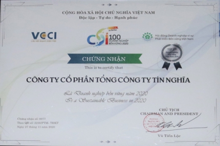 Tổng công ty Tín Nghĩa lọt Top 100 Doanh nghiệp bền vững 2020