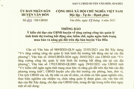 Huyện Vân Đồn ra văn bản cấm cán bộ, công chức tiếp tay cho việc đầu cơ, buôn bán đất