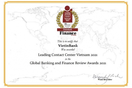 VietinBank nhận giải thưởng ''Trung tâm Dịch vụ khách hàng dẫn đầu Việt Nam''