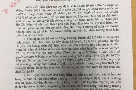 Đề nghị doanh nghiệp, hợp tác xã phân phối tăng cường cung ứng hàng hóa cho TP Hồ Chí Minh và các tỉnh phía Nam