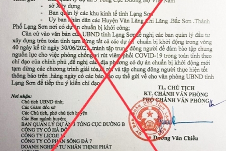 Xuất hiện văn bản giả mạo chỉ đạo của UBND tỉnh Lạng Sơn