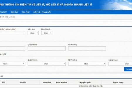 Hướng dẫn tra cứu, tìm mộ liệt sĩ trên trang web "thongtinlietsi"