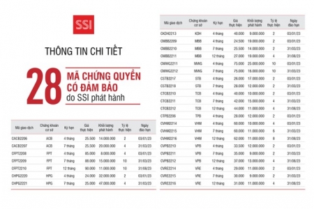 SSI phát hành và niêm yết 28 mã chứng quyền trên 12 bluechip tiềm năng