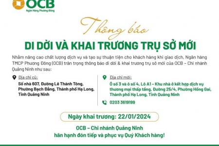 OCB di dời & khai trương trụ sở mới OCB – Chi nhánh Quảng Ninh