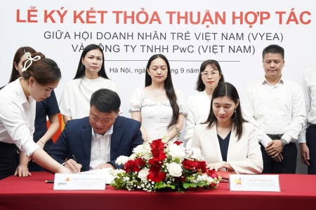 Hội Doanh nhân trẻ Việt Nam và PwC Việt Nam ký Thỏa thuận hợp tác