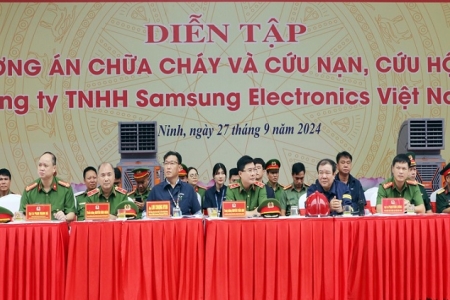 Tổng duyệt diễn tập Phương án chữa cháy và cứu nạn cứu hộ tại Công ty TNHH Samsung Electronics Việt Nam