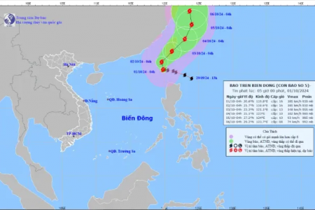 Thông báo, bão số 5 vào Biển Đông, tâm bão mạnh cấp 16 giật trên cấp 17