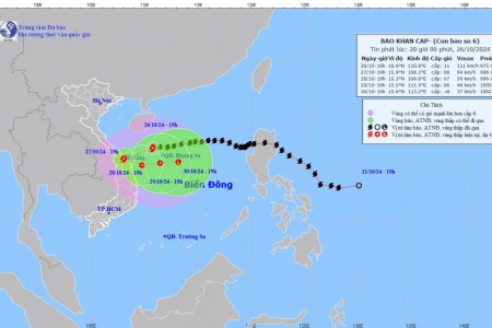 Bão số 6 giật cấp 14 vào khu vực các tỉnh Quảng Trị-Quảng Nam từ tối nay