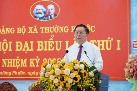 Trưởng ban Tuyên giáo và Dân vận Nguyễn Trọng Nghĩa dự Đại hội Đảng bộ xã Thường Phước, tỉnh Đồng Tháp