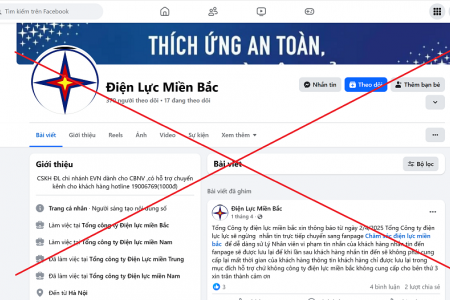 Cảnh báo giả mạo fanpage facebook của Tổng công ty Điện lực miền Bắc (EVNNPC)