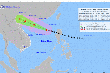 Bão số 11 giật cấp 14 trên Biển Đông, hướng vào Quảng Ninh, dự kiến đổ bộ sáng 6/10