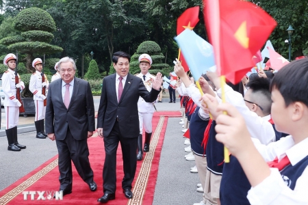 Chủ tịch nước Lương Cường chủ trì lễ đón chính thức Tổng Thư ký Liên hợp quốc