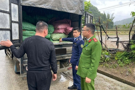 Cao Bằng ra quân chống buôn lậu, bắt giữ xe tải chở gần 2 tấn lá thuốc lá khô không rõ nguồn gốc