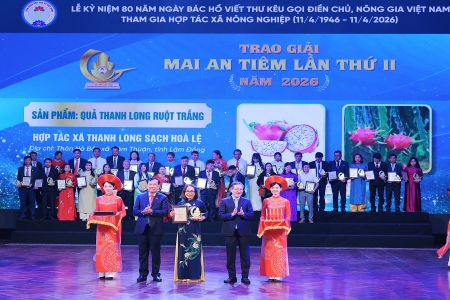Hợp tác xã Thanh long sạch Hòa Lệ được vinh danh Giải Mai An Tiêm năm 2026