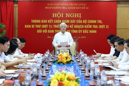 Đoàn Kiểm tra, giám sát số 14 của Bộ Chính trị làm việc với Ban Thường vụ Tỉnh ủy Bắc Ninh