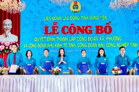 Hưng Yên: Thành lập Công đoàn 14 xã, phường và Công đoàn Khu kinh tế, Khu công nghiệp tỉnh