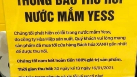 Thu hồi 1 lô nước mắm YESS trên toàn hệ thống Bách Hóa Xanh