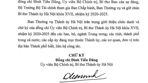 Giới thiệu chữ ký của Bí thư Thành ủy Hà Nội Đinh Tiến Dũng