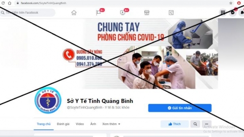Quảng Bình: Cảnh báo trang Fanpage có tên “Sở Y tế tỉnh Quảng Bình” là giả mạo
