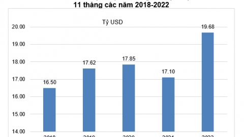 Vốn đầu tư trực tiếp nước ngoài thực hiện tại Việt Nam 11 tháng năm 2022 ước tính đạt 19,68 tỷ USD