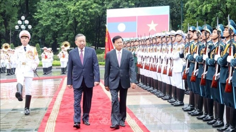 Tổng Bí thư, Chủ tịch nước Tô Lâm chủ trì Lễ đón Tổng Bí thư, Chủ tịch nước Lào Thongloun Sisoulith