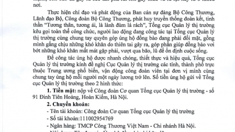 Tổng cục Quản lý thị trường phát động ủng hộ đồng bào bị thiệt hại do bão số 3