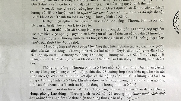 Xã Quang Hưng (An Lão, Hải Phòng): 23 trường hợp làm giả hồ sơ chế độ người có công