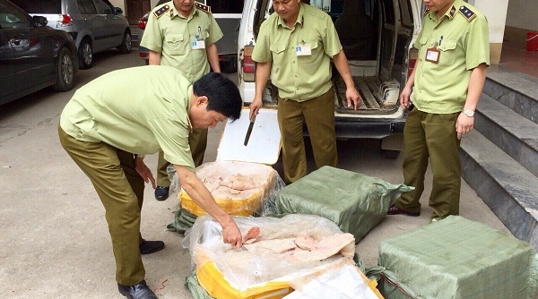 Thu giữ 200 kg nầm lợn bốc mùi hôi thối đang trên đường đi tiêu thụ