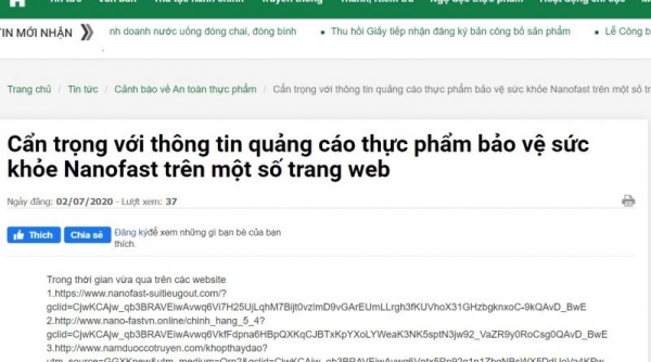 Cẩn trọng với thông tin quảng cáo sản phẩm Nanofast trên mạng internet