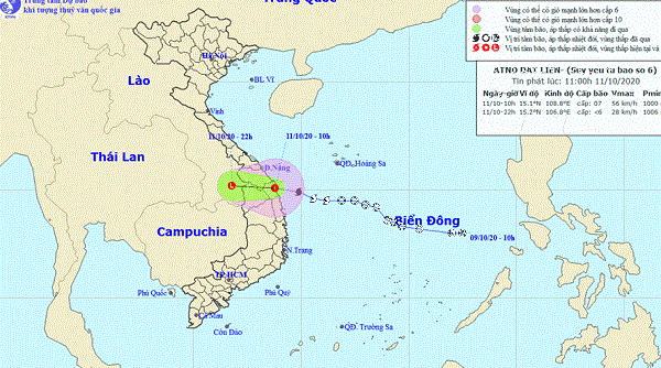 Bão số 6 đã suy yếu thành áp thấp nhiệt đới