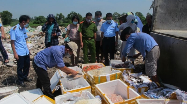 Nam Định: Buộc tiêu hủy gần 500kg thực phẩm tươi sống không rõ nguồn gốc, xuất xứ
